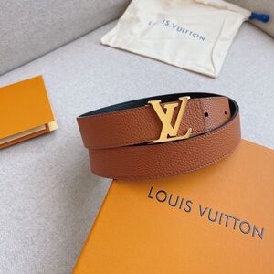 Louis Vuitton Tan Leather Belt with Gold Buckle